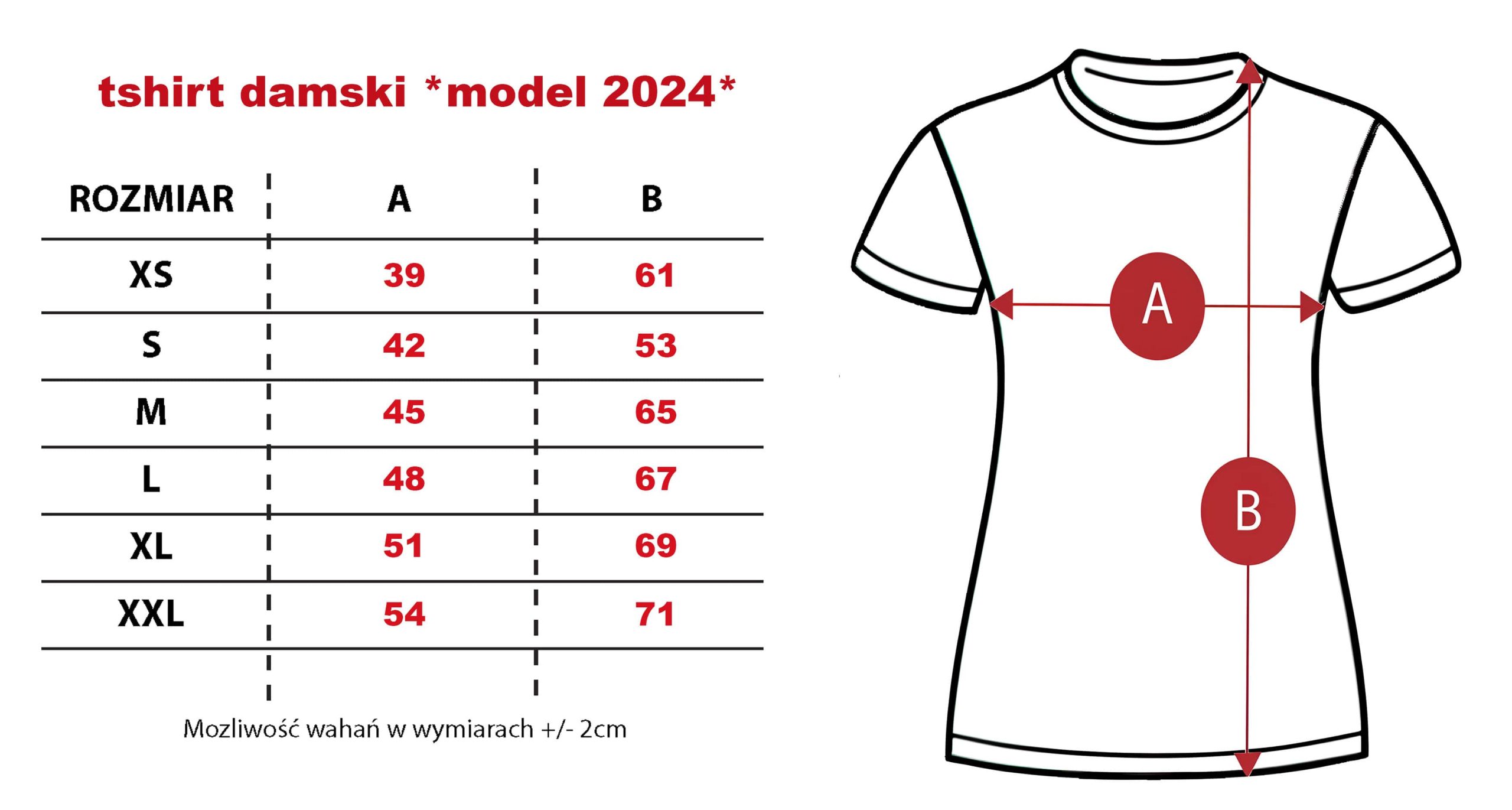 Tabela rozmiarów — krój damski